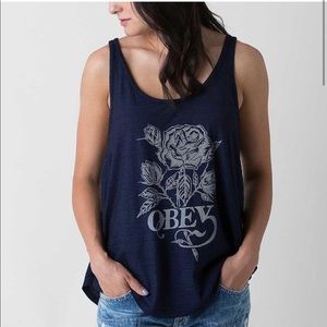 OBEY~Dark Rinse Rose Waltz Graphic Tank Top~M